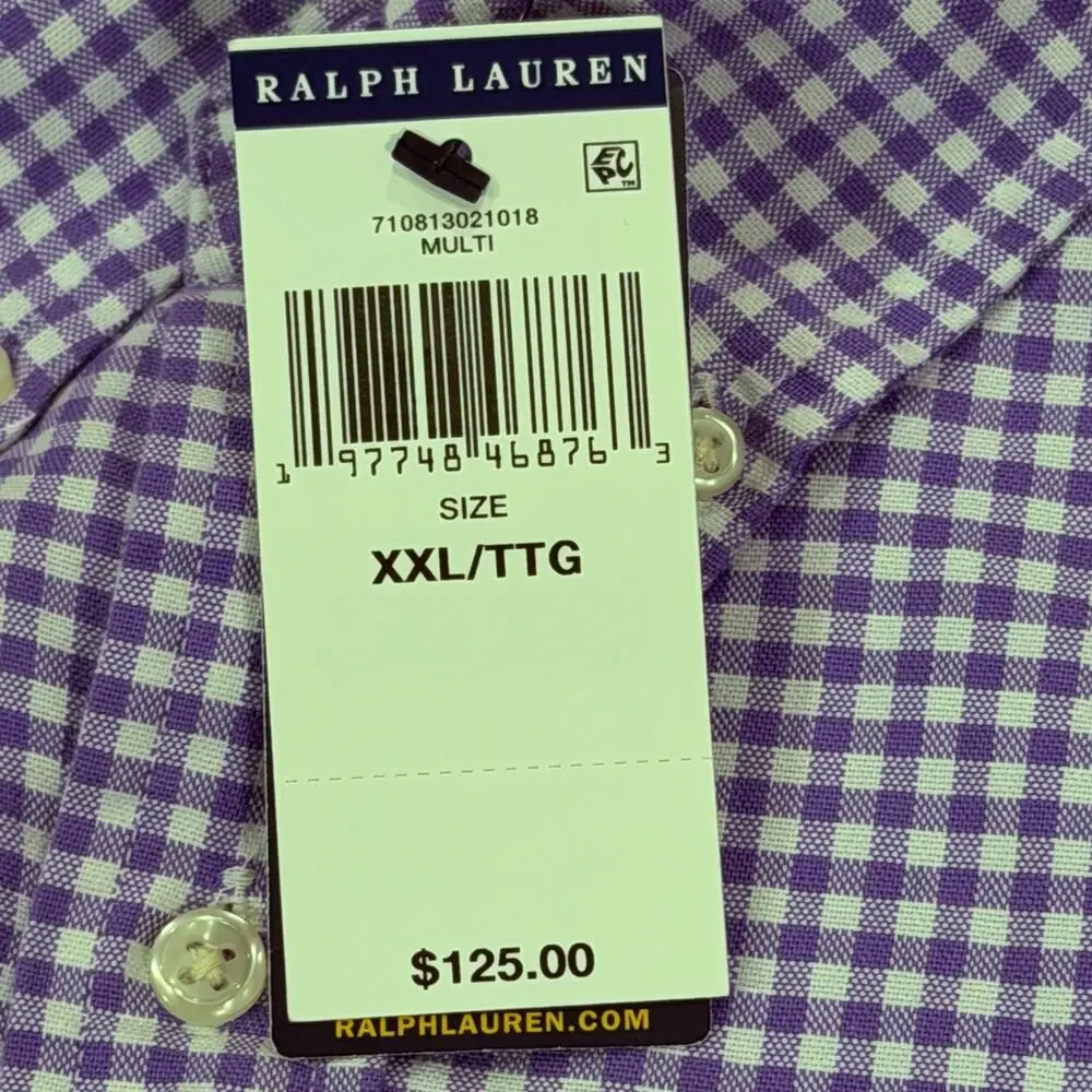 Polo Ralph Lauren Classic Fit Gingham Oxford Shirt Mens XXL Purple White NWT